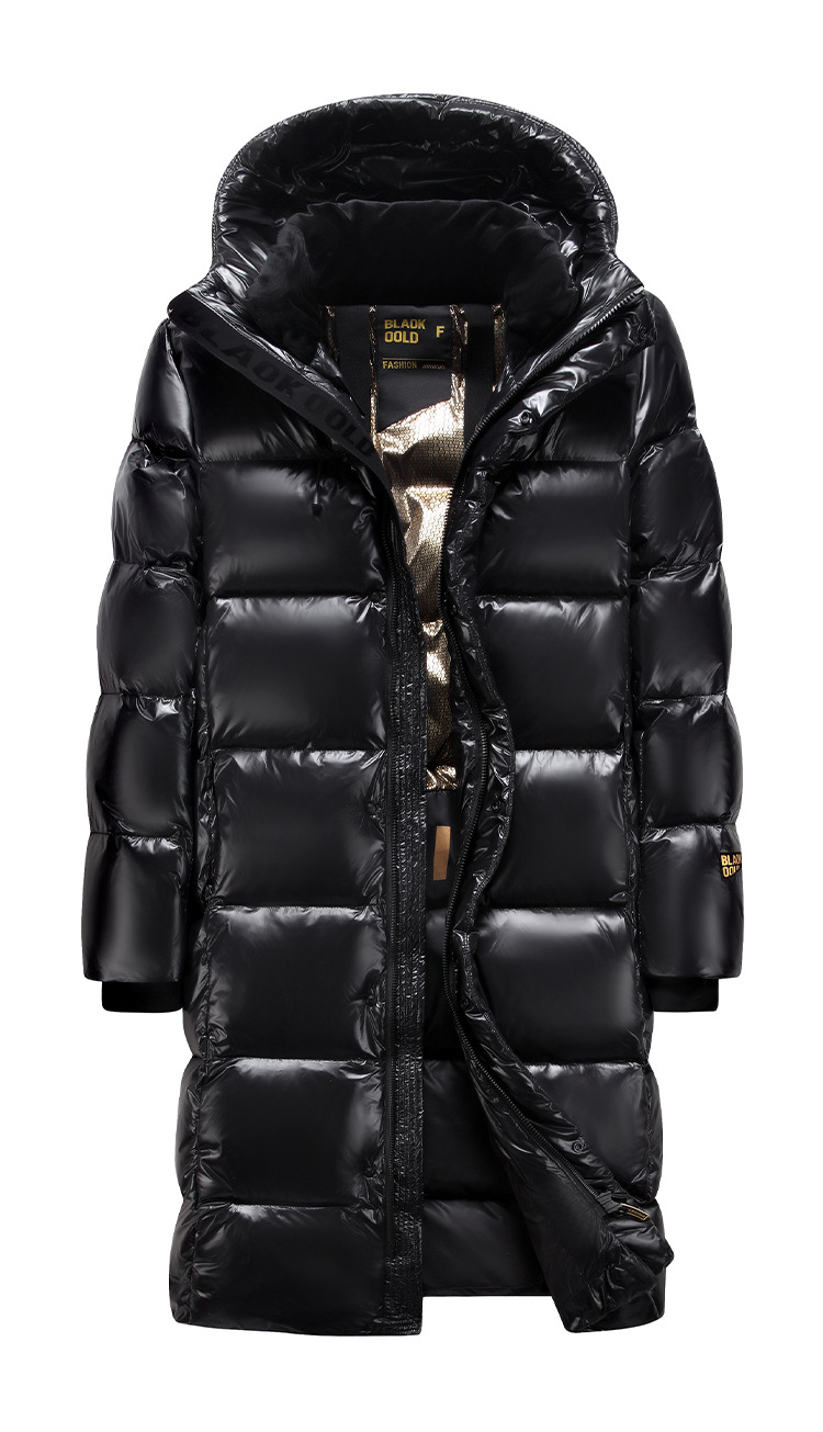 Black and gold goose down jackets for couples, long coats that reach the knees, thickened winter coats for extreme cold, off-season clearance pic 11