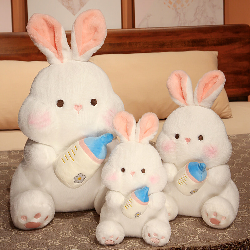 Big white rabbit plush toys for sleeping on the bed, cute baby bottle rabbit dolls, birthday gifts for women wholesale details Picture