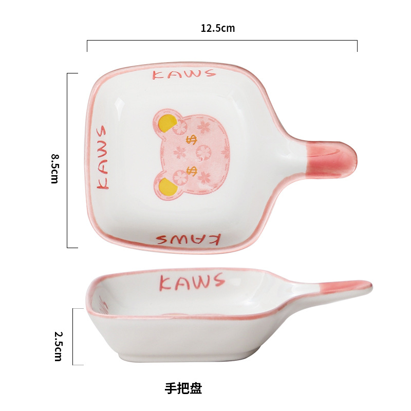[3 Sets] Home Internet Red Cartoon Girl Heart Cute Pink Violence Bear Ceramic Dipping Saucer Set Item Picture