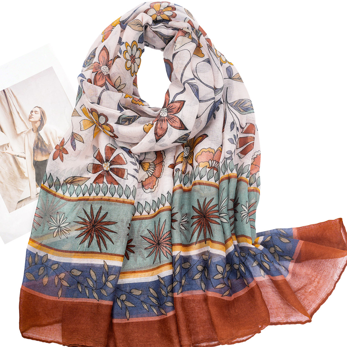 Factory Direct Sales Multi-Color Flower Striped Print Fashion Balinese Yarn Comfortable Casual Scarf Shawl Women
