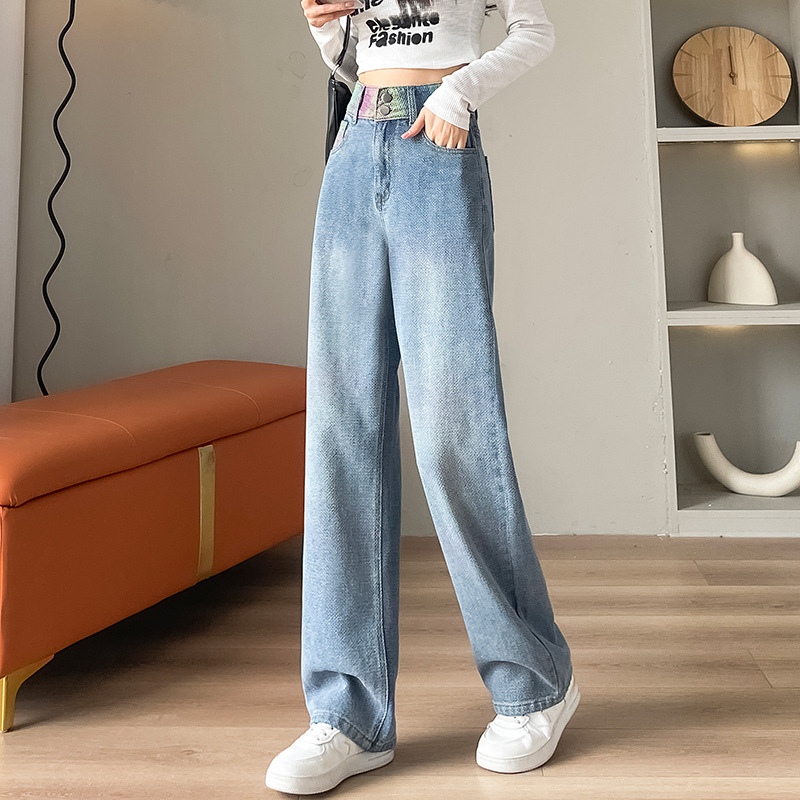 Starry sky pattern straight-leg jeans for women's Spring and autumn 2024 new high-waisted, slimming design gradient wide-leg pants details Picture