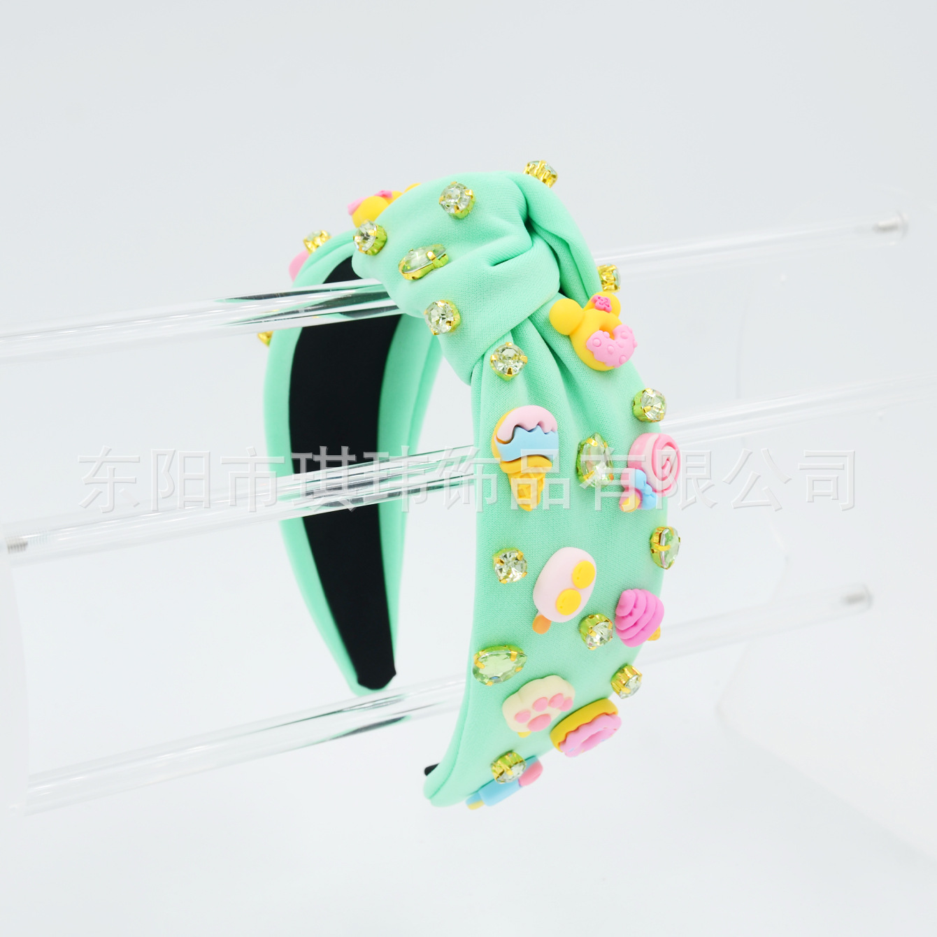 Qiwei Accessories' exclusive summer new collection features bright diamond-encrusted, sticky ice cream, doughnuts, lollipops and other accessories to tie fashionable hair bands for women Item Picture
