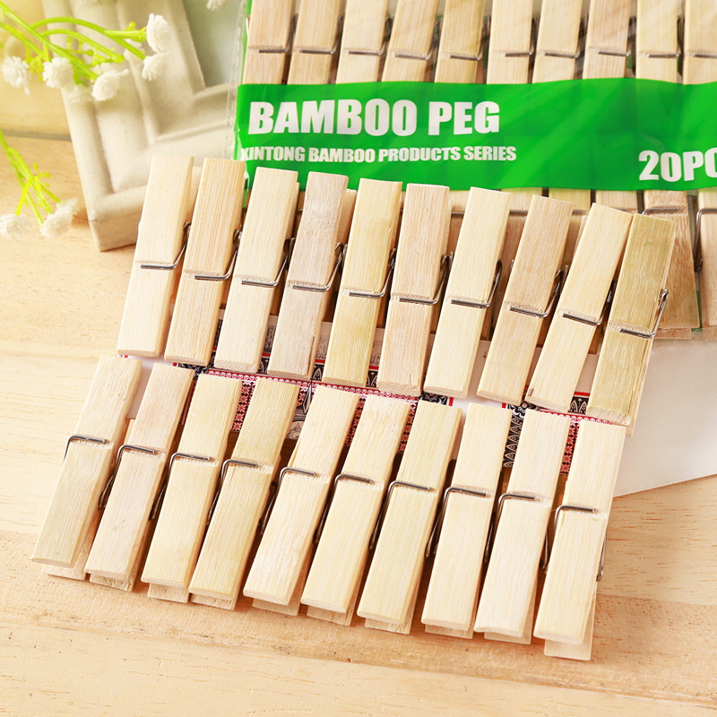 Bamboo clips for drying clothes, household fixed wooden clips for drying clothes, windproof quilts, 20 sets of drying clips, greenhouse clips details Picture