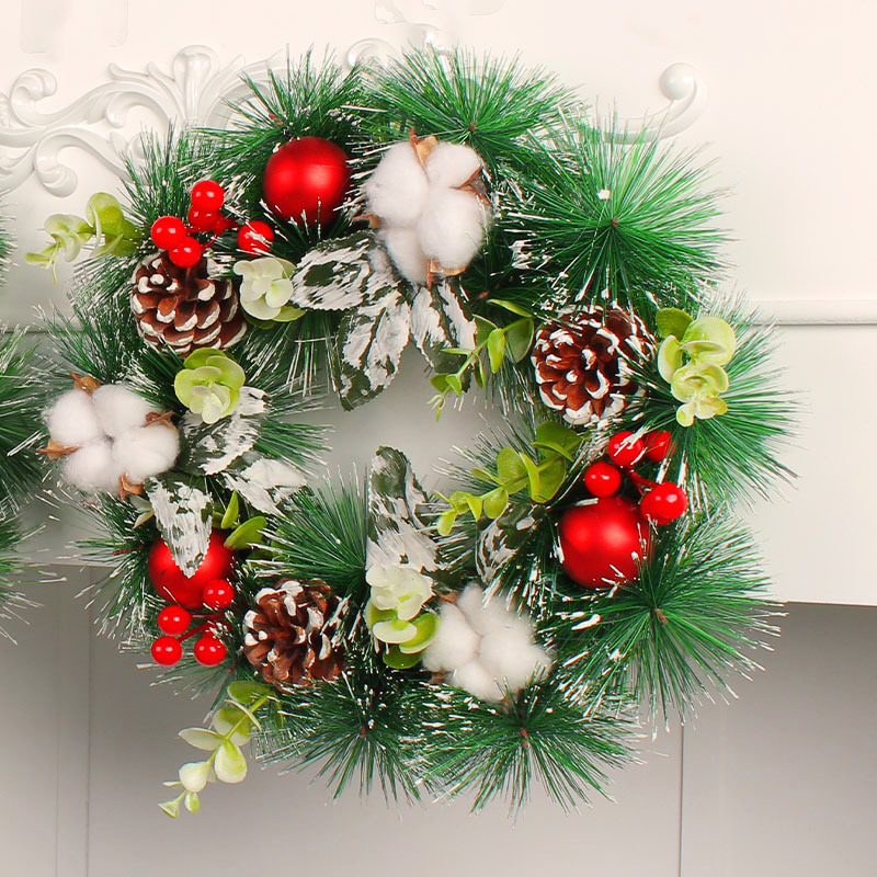 "Love in Hong Kong Christmas Cotton pinecone wreath Door Hanging Christmas Ball Wreath Window decoration props Festival Rattan Wall hanging. Specification image