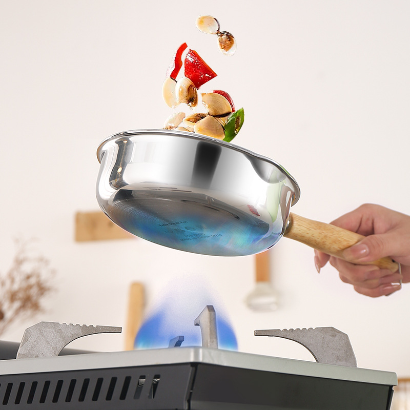 316 German-style small frying pan, household wok, egg frying pan, mini non-stick pan, flat pan for frying steak, drizzling hot oil Application Scenario