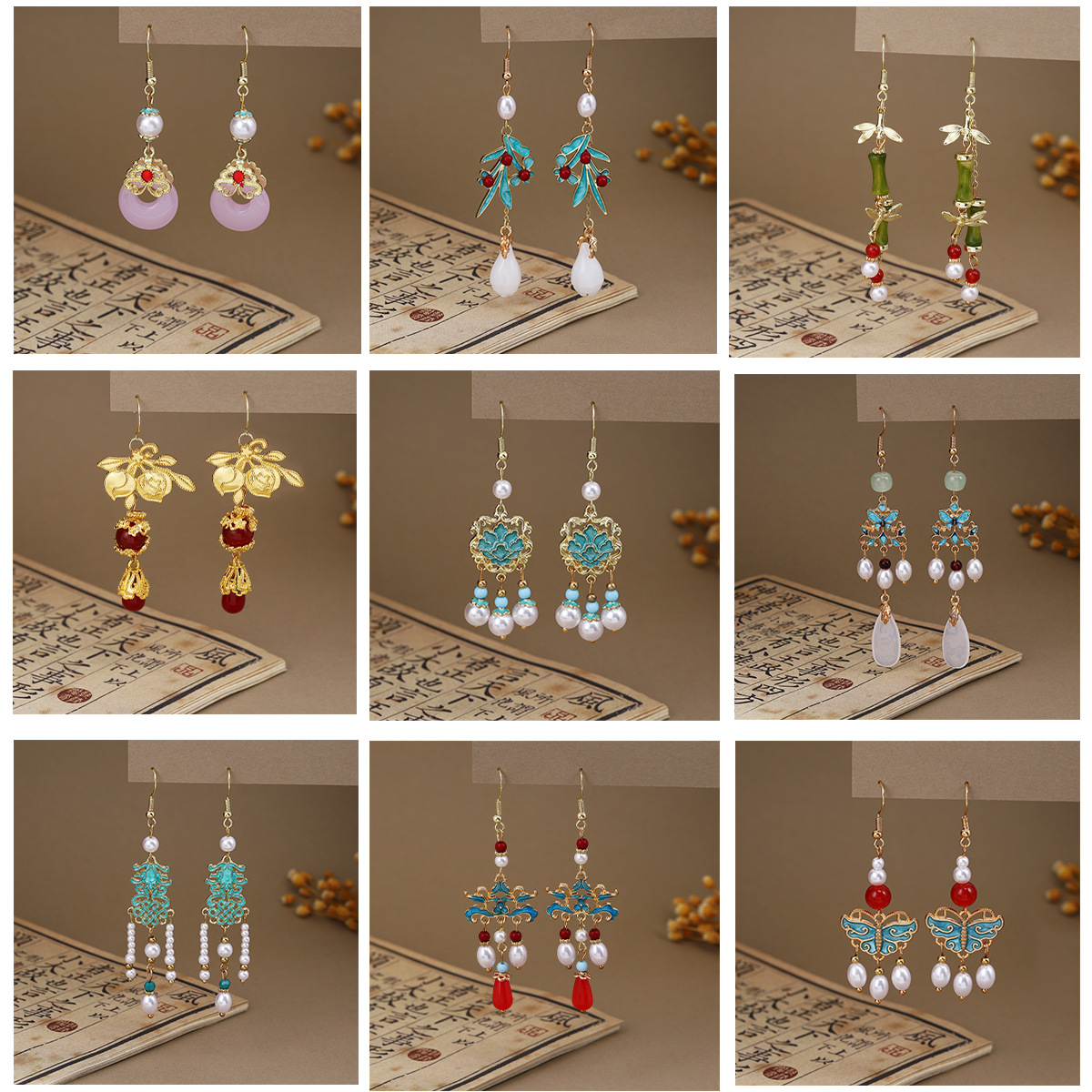 New Chinese-style butterfly, water drop, pearl, tassel, ear hook, women's trendy, light luxury, peace button, ancient costume cheongsam, versatile earrings Specification image