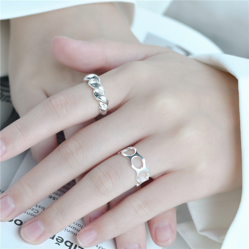 Korean S925 sterling silver croissant open ring women's fashionable and individual Instagram niche design index finger women's ring wholesale Specification image