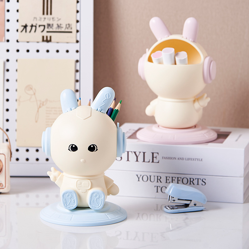 Songtai Can Rotate Creative Cute Desktop Rabbit Pen Holder Multi-Functional Home Living Room Office Stationery Storage Box Application Scenario