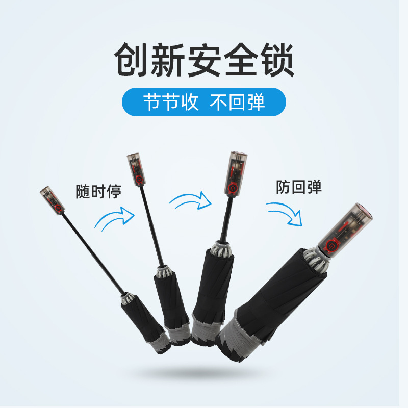Wholesale of three-fold mechanical automatic black rubber sunshade umbrellas, sun protection and anti-rebound reverse umbrellas, custom-made men's business umbrellas details Picture