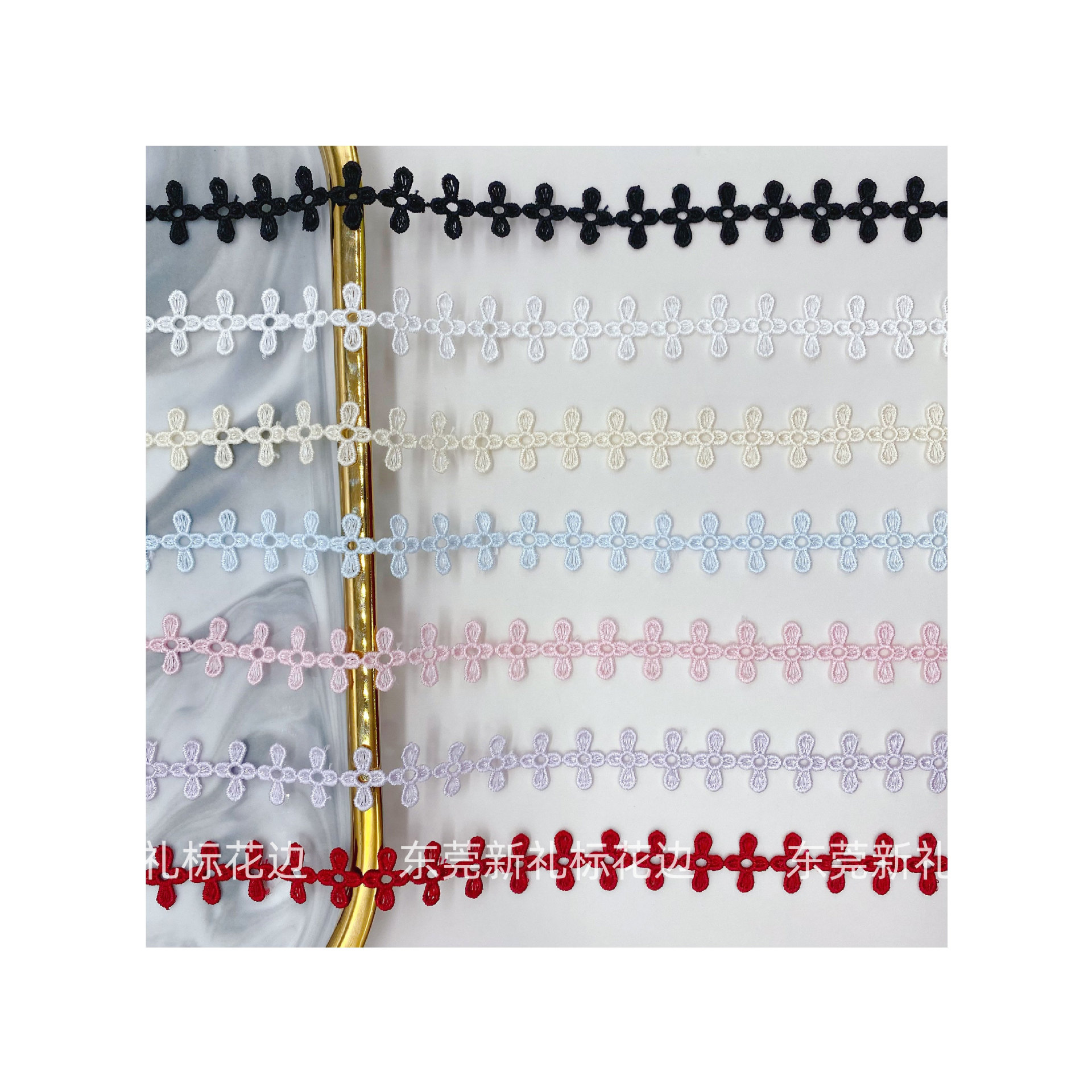 Colorful lace, multi-color polyester barcode, double-sided flower color line, computer embroidery, two-color auxiliary lace, lace manufacturer Item Picture