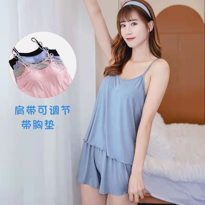 Modal Pajama set for women's summer, thin bar cup with chest pad, adjustable straps, sleeveless home wear Application Scenario
