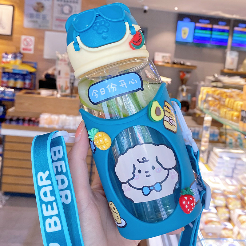 New Children's Anti-Drop Straw Cute Cartoon Plastic Water Cup Wholesale Girls Portable Cup [Sticker Random] Specification drawing
