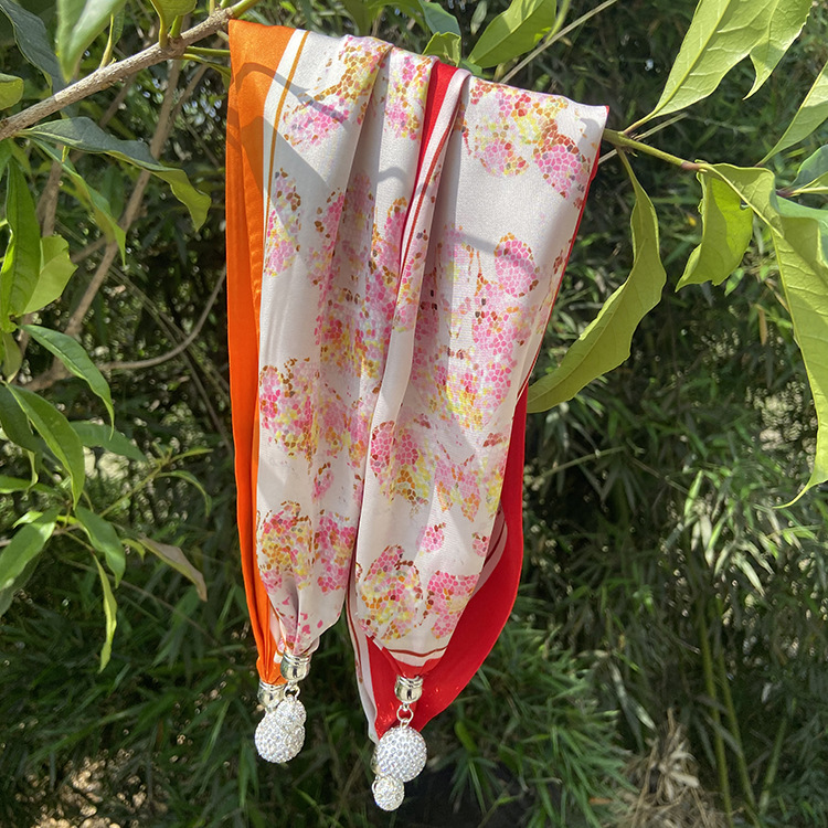 A silk-like pearl magnetic clasp collarbone meteor hammer scarf for lazy people, paired with a suit neckerchief and a small silk scarf for women details Picture