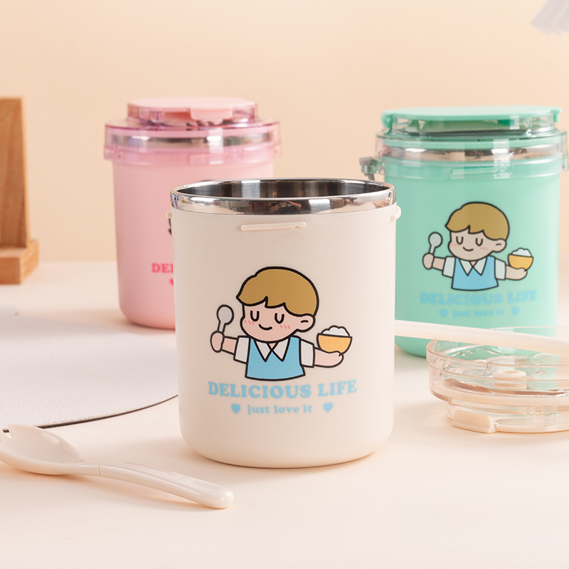 Wholesale of cross-border 304 stainless steel children's water cups, office workers' portable breakfast cups and portable multi-purpose soup cups details Picture