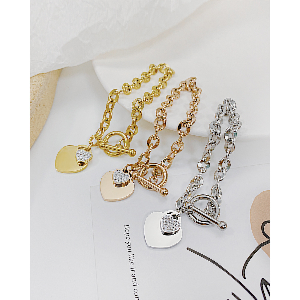 OPK Accessories wholesale: European and American fashion ins heart-shaped stainless steel jewelry, personalized OT buckle, high-end titanium steel bracelet for women Specification image