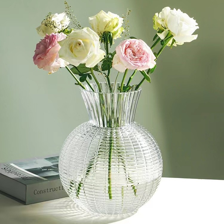 Popular light luxury lantern vases, large-belted glass flower vases, living room flower arrangements, transparent water-grown fresh flowers, dried flower decorative items Specification image