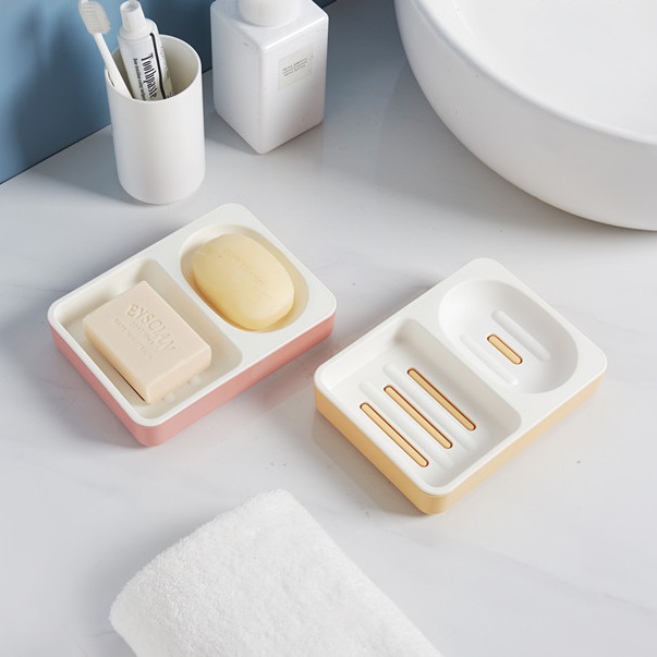 Double-layer two-compartment storage soap draining box 1305 soap box, double-compartment plastic soap box, home and bathroom soap box Specification drawing