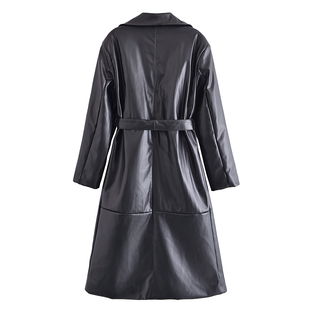 A new, stylish, single-breasted, thin-waisted, suit-collar, form-fitting women's leather trench coat from Europe and America details Picture