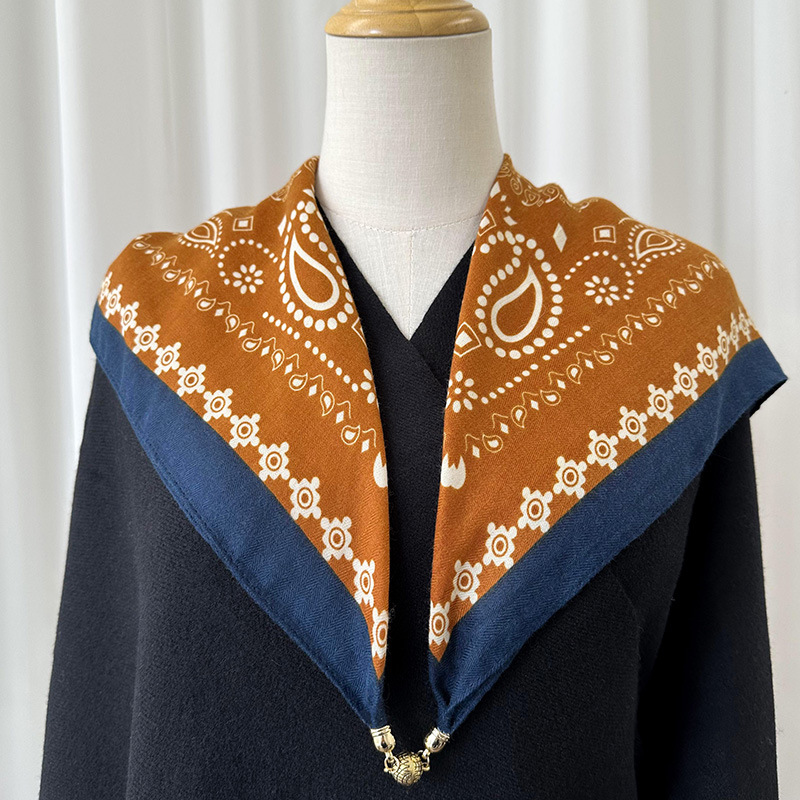Autumn And Winter New Small Golden Ball Magnetic Buckle Cotton And Linen Square Feminine Everything Multifunctional Neck Neck Collar Live Explosion Specification drawing
