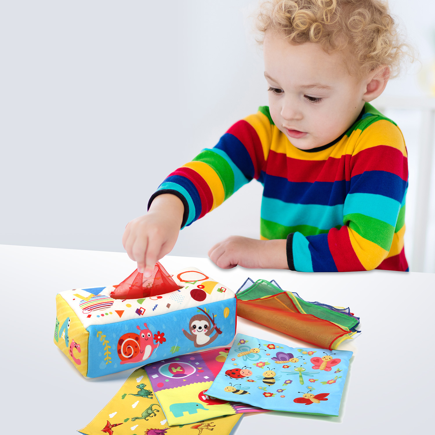 Cross-border baby plush tissue box toy baby tissue cloth simulation learning exercise finger puzzle toy full figure