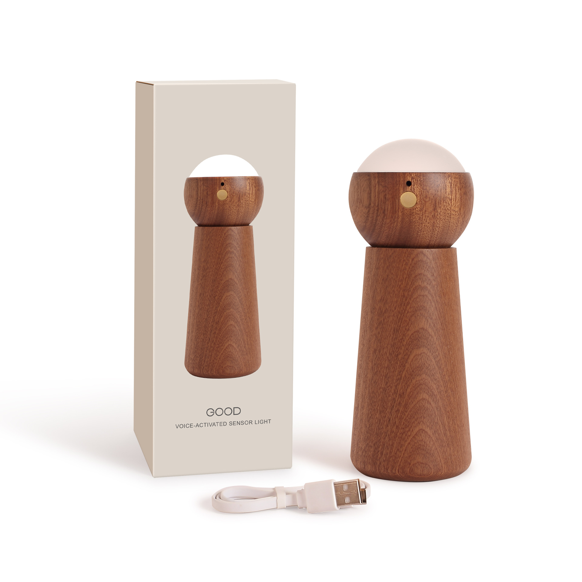 Factory direct sales voice-controlled lights, solid wood gift items, voice night lights, new cross-border smart control lights Item Picture