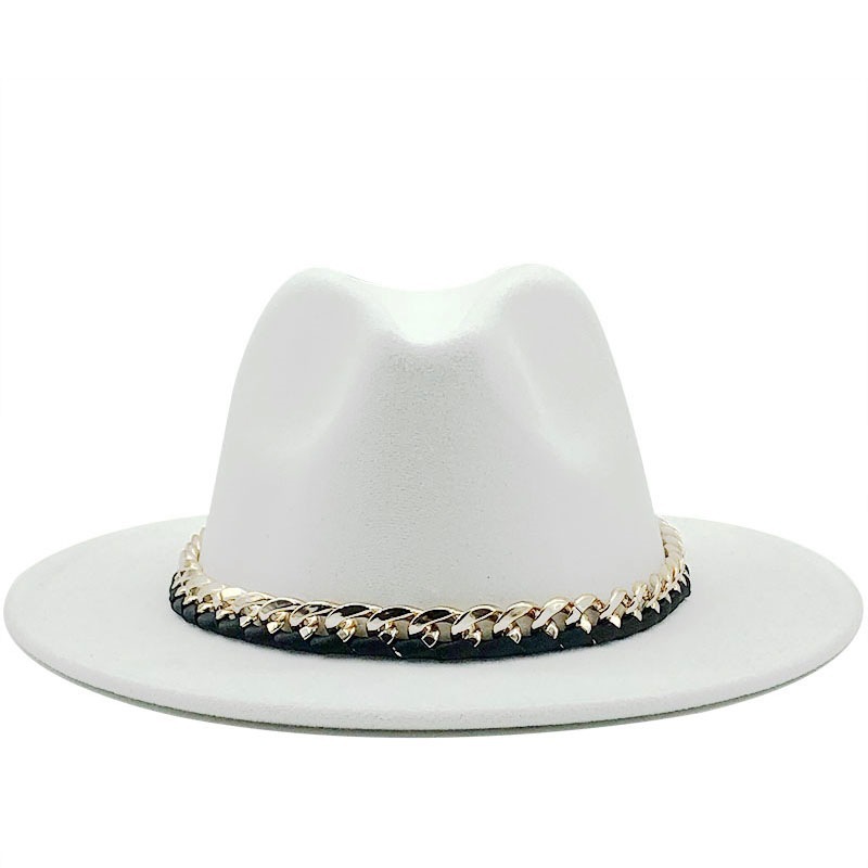 Black woolen top hat jazz for m wom大沿毛呢礼帽链条帽成人帽