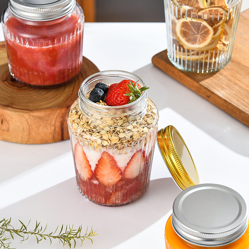 Sealed Kitchen Jar Vertical Stripe Glass Storage Jar Mason Mason Jar Dry Jam And Spicy Oatmeal Bottle Clear Subpack Application Scenario