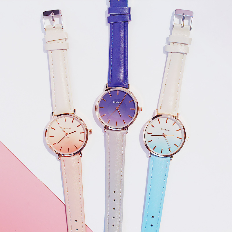 2pcs/set reloj pulsera set mujer moda tendencia gradiente cinturón reloj de cuarzo + estrella pulsera Item Picture