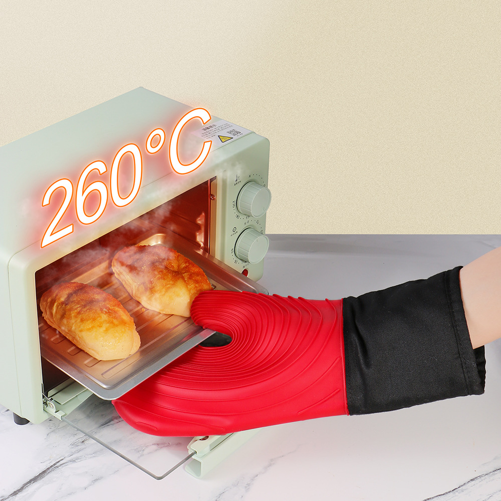 Silicone Insulated Gloves Microwave Oven Heat Resistant Kitchen Heat Resistant Gloves Thick Cotton Non-Slip Waterproof Oven Gloves details Picture