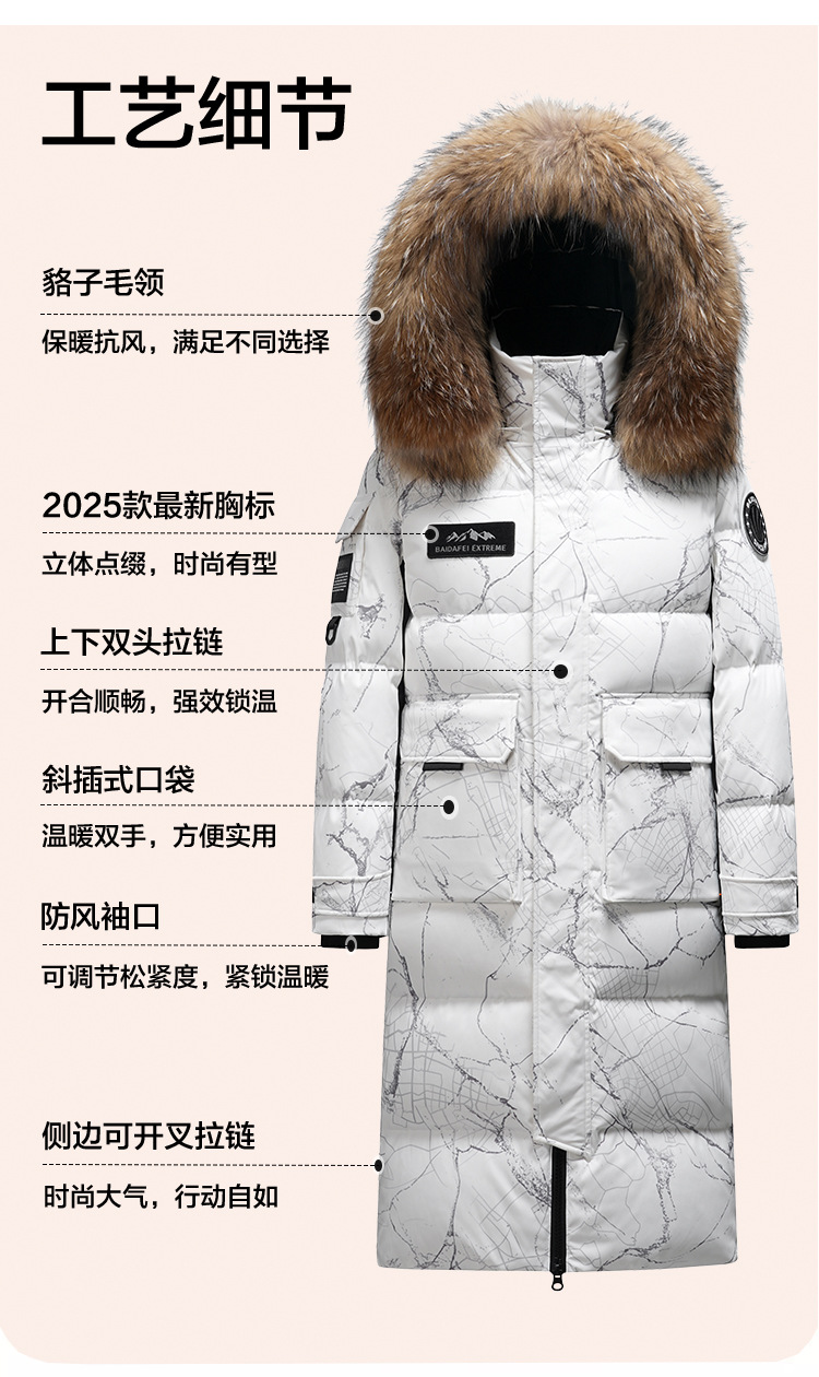 558g超厚鹅绒服女羽绒服长款过膝东北极寒工装毛领派克外套男大码详情8