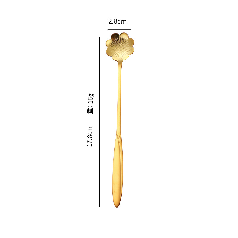 Stainless Steel Spoon Household Gold Cherry Blossom Spoon Dessert Spoon Creative Coffee Stirring Spoon Wedding Companion Gift Spoon Item Picture