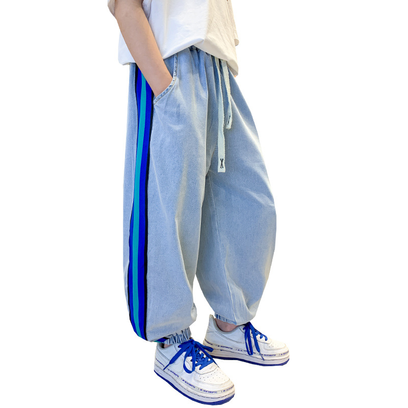 Boys' thin summer denim trousers 2022 new style Summer boys' summer wear children's ice silk mosquito repellent trousers summer Item Picture