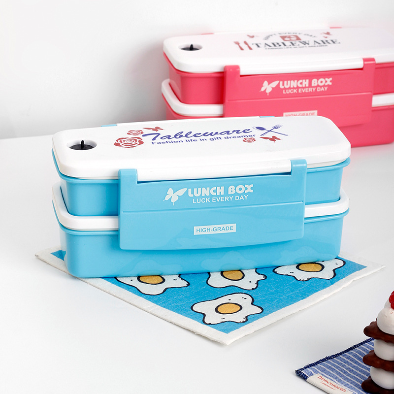 Students and children divided lunch box Japanese portable double-layer bento box can be microwave heated office lunch box Specification drawing