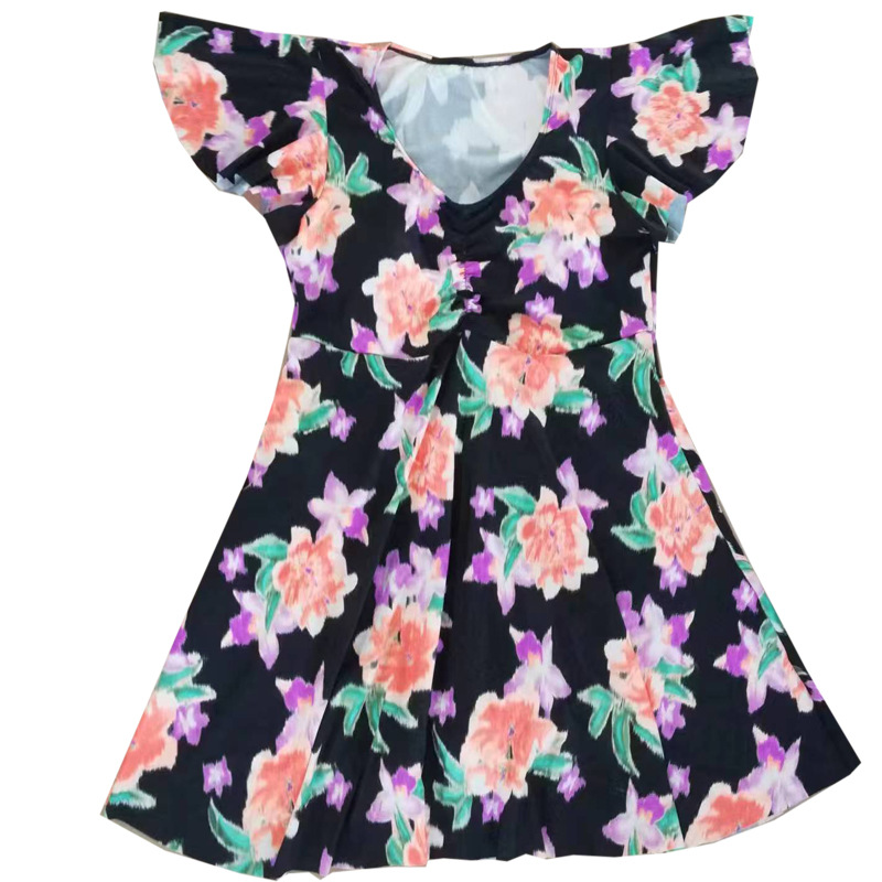 Vestido de una pieza bañador con mangas volantes para adultos mujeres talla grande boxer conservador anti-flop spa swimsuit Item Picture