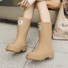 Cross-border fashion mid-calf rain boots for women, thick-soled comfortable waterproof shoes, anti-slip kitchen rubber shoes, versatile outerwear, car wash shoes for women details Picture