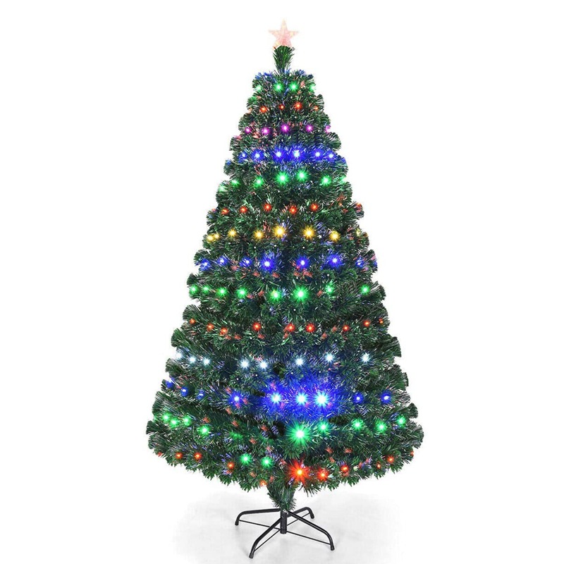 跨境亚马逊加密PVC发光圣诞树 220头绿色仿真LED全灯光纤圣诞树