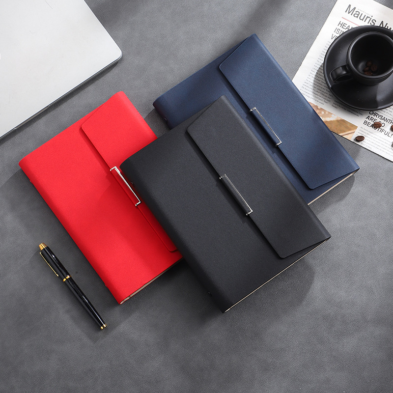 Loose Leaf Three Folding Notebook High-End Business Pu Leather Buckle Meeting Office Records Can Print Logo Stock details Picture