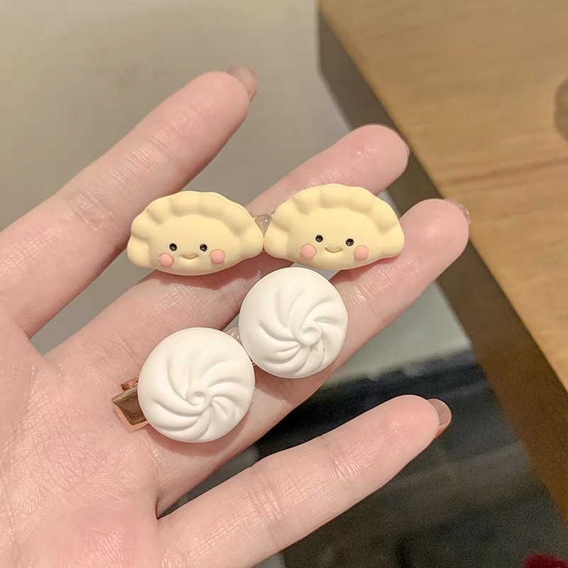 Cute and realistic steamed buns and dumplings, hair clips, girl clips, headwear, personalized and creative side bangs, hair clips details Picture