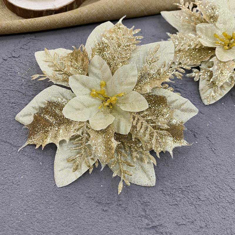 Christmas Simulation Flower Gold Powder Hollow Three-Dimensional Flower Christmas Pull Garland Decoration Accessories Wedding Festival Scene Layout Application Scenario