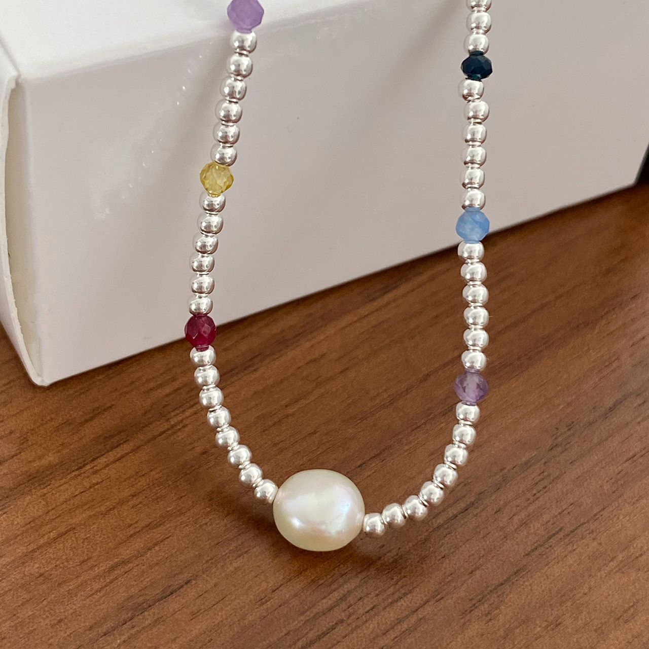 S925 Silver Colorful Beaded Baroque Pearl Necklace 2023 New Niche Design Sense With Everyday Collarbone Chain Specification drawing