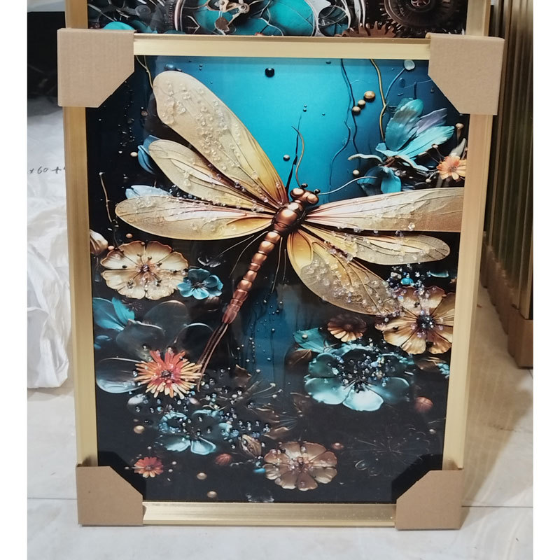 镶钻晶瓷画晶石画外贸装饰画客厅餐厅卧室蜻蜓花朵壁画烤瓷镶钻画