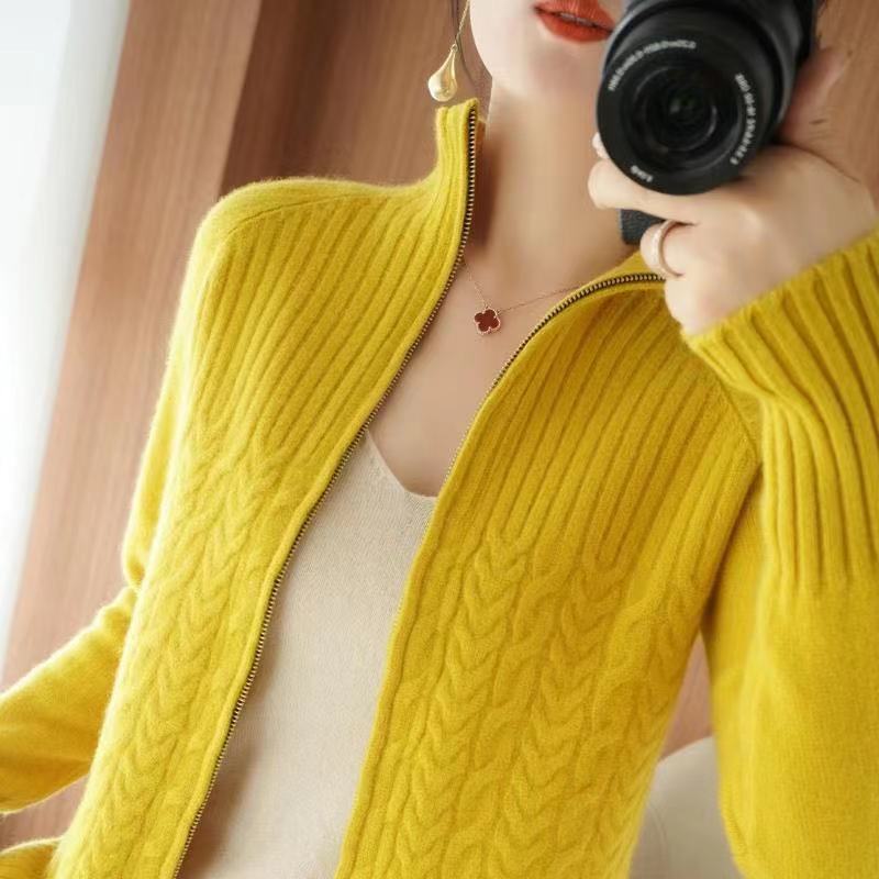 High-neck knitted sweater cardigan for women 2021 Spring and Autumn new style Loose and slimming knitted sweater coat loose style Application Scenario