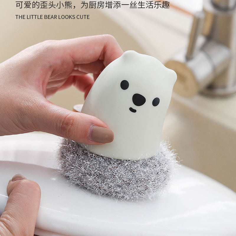 Bear Handle Acrylic Wire Pot And Dish Cleaning Ball With Base Cooktop Cleaning Brush Replaceable Steel Ball details Picture