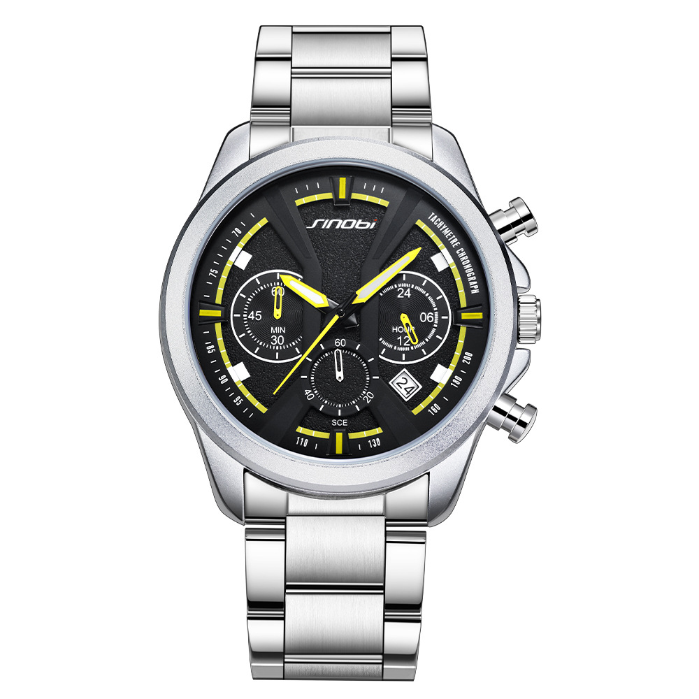 Men's stainless steel band business men's wristwatch with multi-functional calendar and high-end quartz watch for men Item Picture