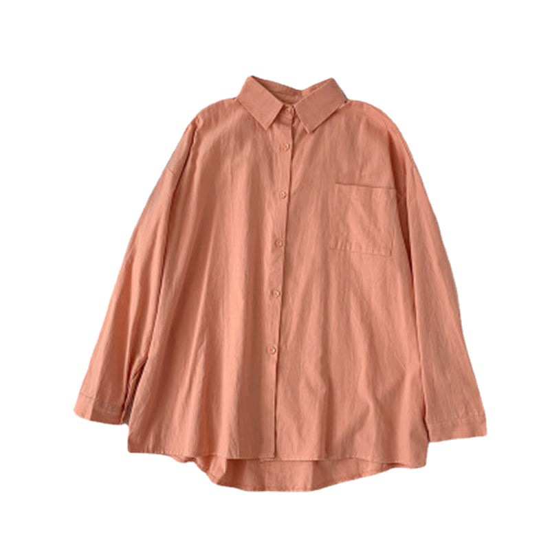 Solid-color ins shirt for 2024 autumn new women's wear, Korean-style fresh and light lapel student loose long-sleeved top trend Item Picture