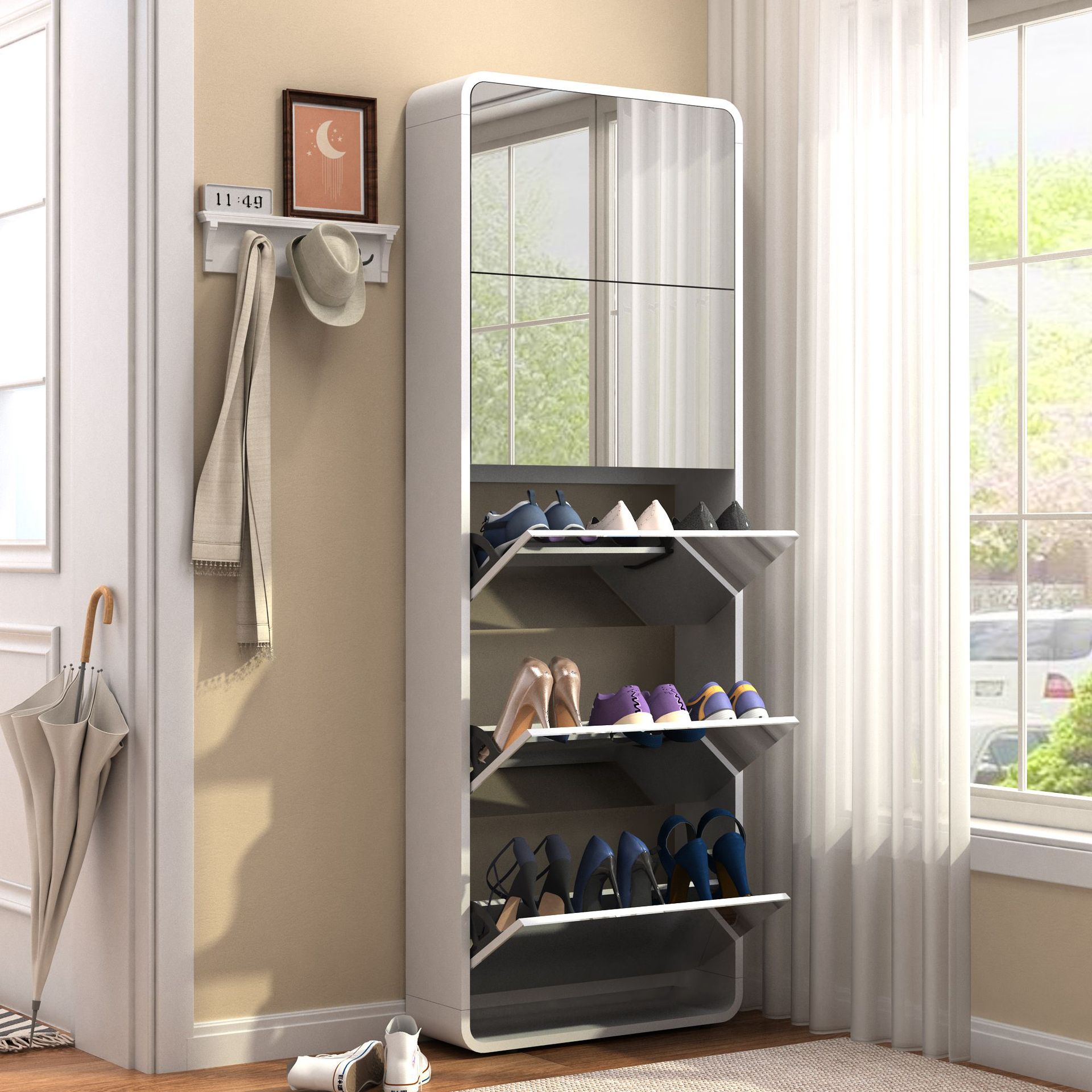 Elbow shoe cabinet, ultra-thin full-body mirror flip shoe cabinet, entrance hall cabinet, new mirror storage shoe rack storage cabinet