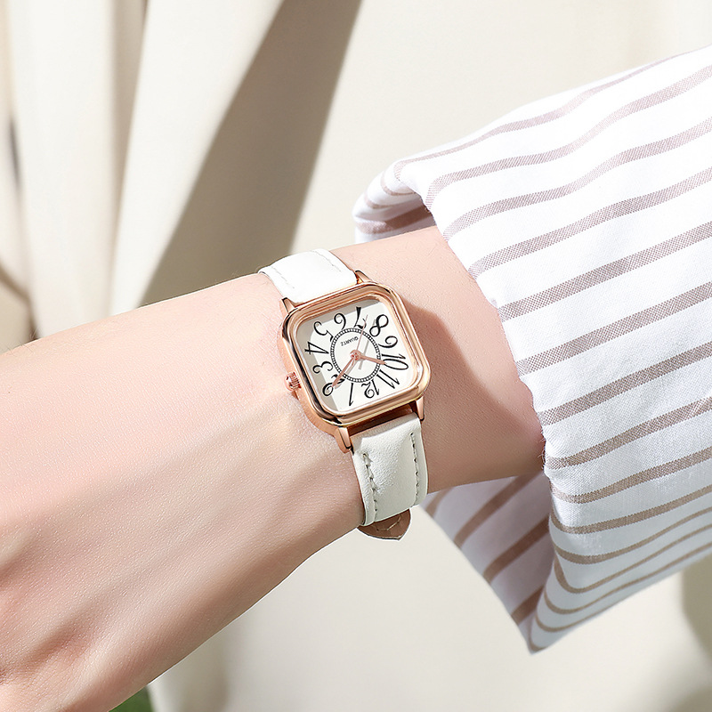 New exquisite women's square quartz electronic watch with a fresh and digital retro style leather strap, available for wholesale in stock Specification image
