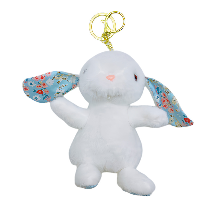 Long-eared floral rabbit plush toys, cartoon cute little rabbit figurines, small pendants, backpack decorations, keychains Item Picture