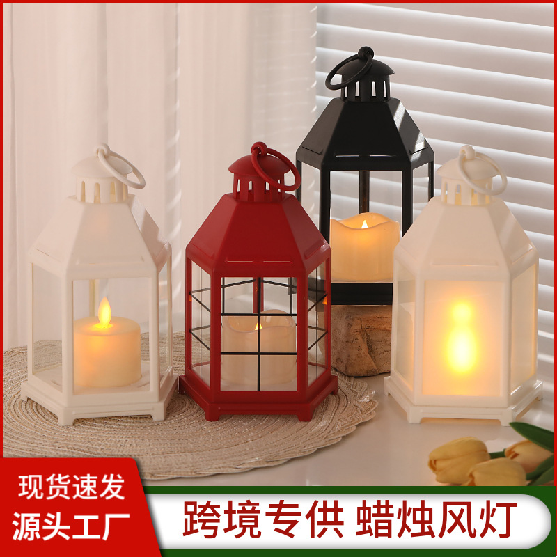 欧式圣诞风灯烛台LED摇摆蜡烛风灯庭院餐厅装饰摆件氛围灯蜡烛台图