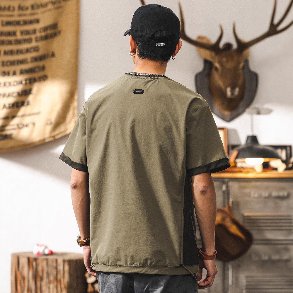 New Summer 2025 quick-drying T-shirt for men, Japanese style, simple, moisture-absorbable and breathable, side spliced loose ice silk short-sleeved details Picture